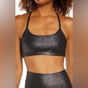 Beyond Yoga Twinkle Slim Sports Bra in Black/Silver Shimmer